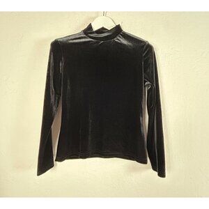 La Belle Fashions Womens Black Velvet Mock Neck Long Sleeve Top  Large Stretch